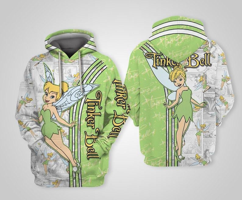 Disney Tinker Bell Green Cross Comic Book Patterns All Over Print Hoodie, Zip Hoodie