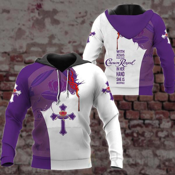Crown Royal Lover Gift, With Jesus In Her Heart Crown Royal In Her Hand She Is Unstopable Aop Hoodie, Zip Hoodie 25