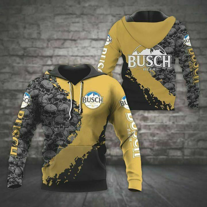 Busch Light Beer, Busch Light Beer Skull All Over Print Hoodie 12