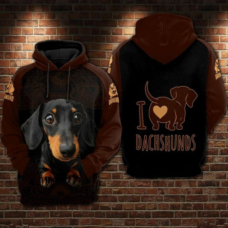 I Love Dachshunds 1 Over Print 3d Hoodie Zip Hoodie