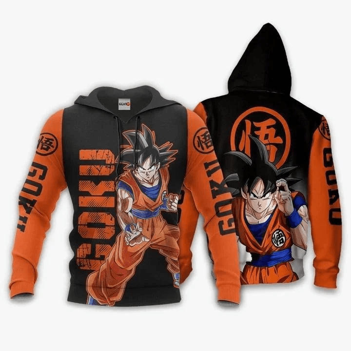 Goku Cartoon Dragon Ball Anime Manga Orange 2 Over Print 3d Hoodie Zip Hoodie