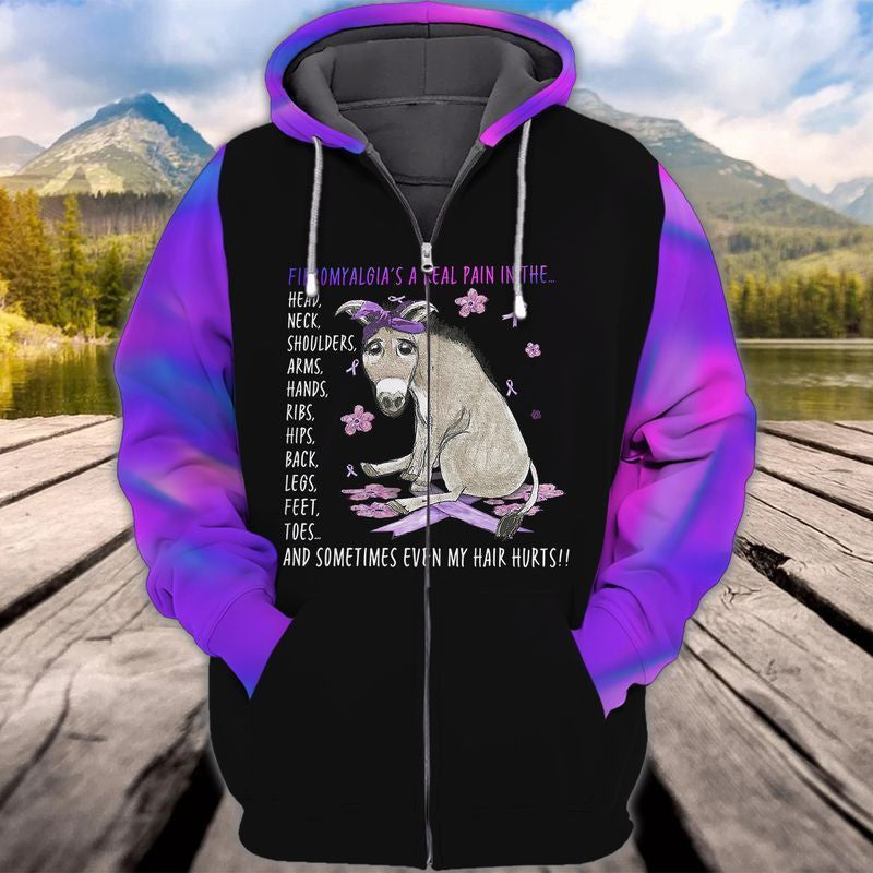 Fibromyalgia A Real Pain In The Head Neck Shoulders Arms Hands Ribs Hips Back Legs Feet Toes And Sometimes Even My Hair Hurts 3d Hoodie Zip Hoodie