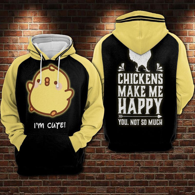 Cute Chickens Make Me Happy Over Print 3d Hoodie Zip Hoodie