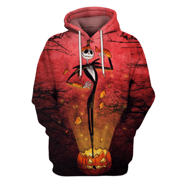 Nightmare Before Christmas T-shirt Jack Skellington Pumpkin Light Red Hoodie Zip Hoodie