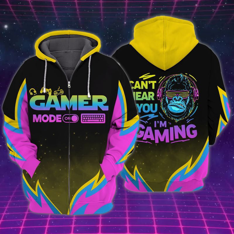 Gamer Monkey Can't Hear You I Am Gaming For Men And Women 3d Hoodie Zip Hoodie