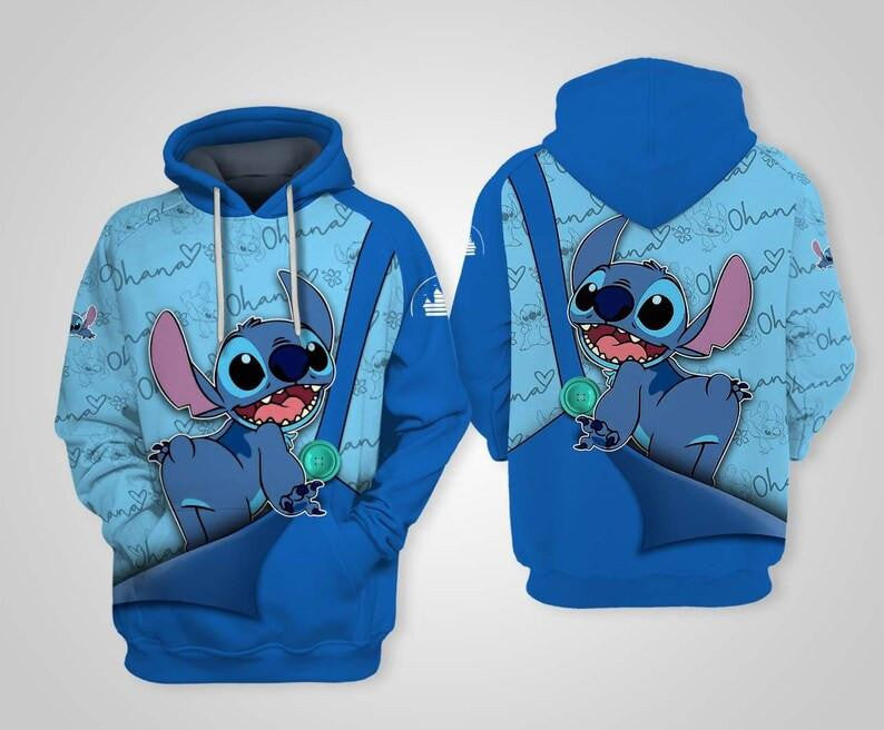 Disney Cartoon Fan Gift, Lilo And Stitch Disney, Cute Stitch Ohana Disney All Over Print Hoodie, Zip Hoodie
