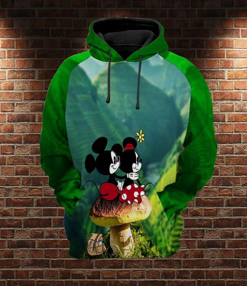Mickey And Minnie On A Mushroom Over Print 3d Hoodie Zip Hoodie