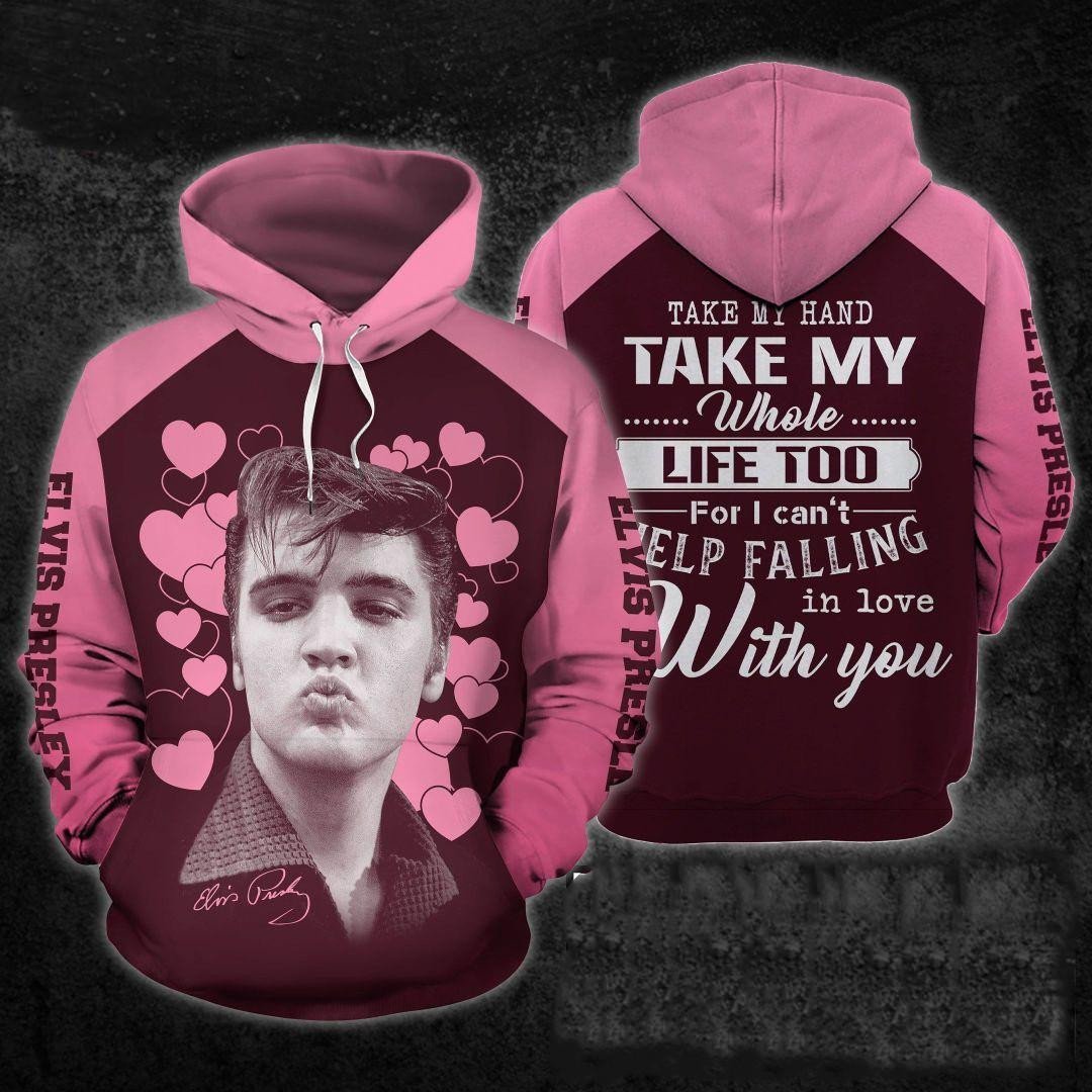 Elvis Presley King Of Rock And Roll Fan Gift, Elvis Presley Signature All Over Print Hoodie