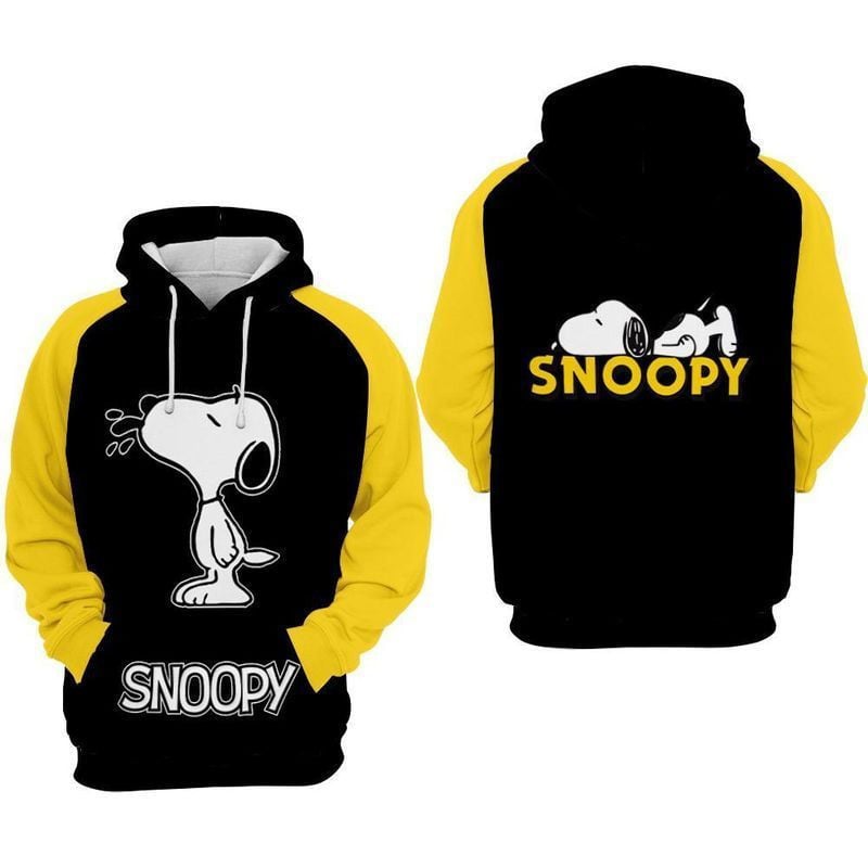 Snoopy Cute Black And Yellow Over Print 3d Hoodie Zip Hoodie