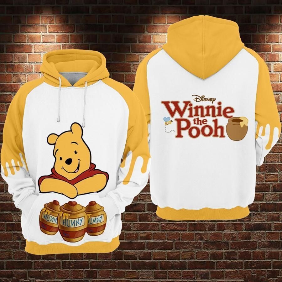 Hunny Cartoon Winnie The Pooh Over Print 3d Hoodie Zip Hoodie 831