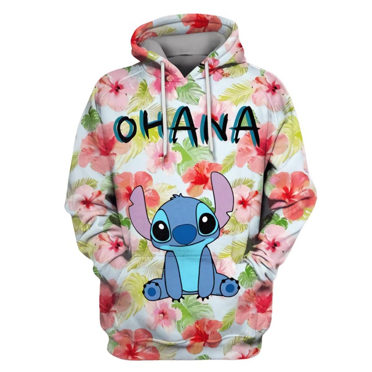 Stitch Disney, Stitch Ohana Tropical Flowers Aop Hoodie
