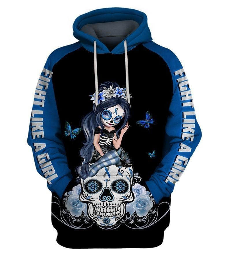 Fight Like A Girl Blue Cancer Awareness Over Print 3d Hoodie Zip Hoodie