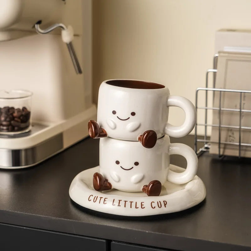 New Cartoon Simple Ceramic Coffee Cup and Saucer Set Gift Box Gift Gift Home Drinking Buffalo Milk Cup Wholesale