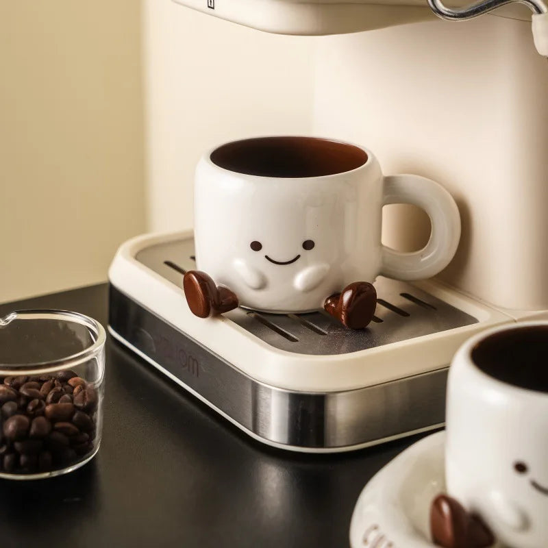 New Cartoon Simple Ceramic Coffee Cup and Saucer Set Gift Box Gift Gift Home Drinking Buffalo Milk Cup Wholesale