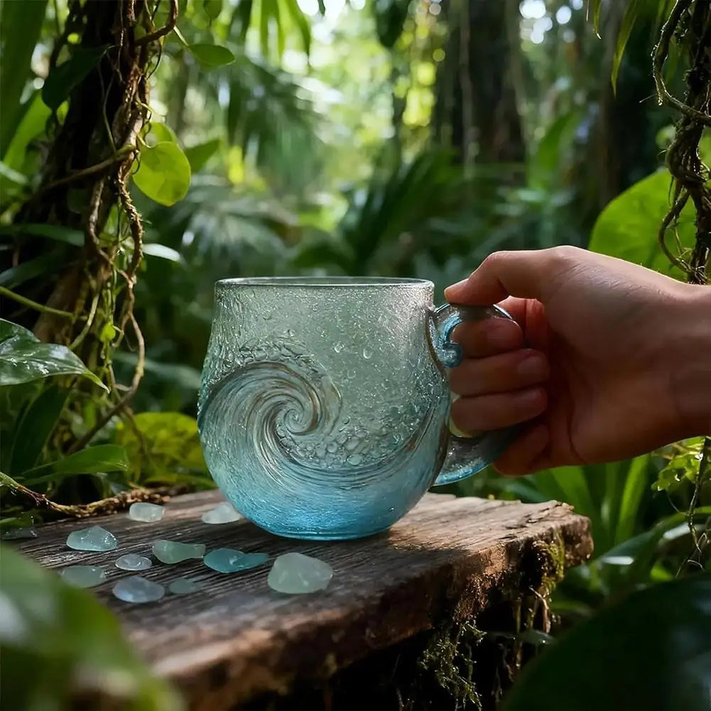 Beach Mug Sea Glass Wave Cup Unique Ocean Themed Coffee Cup Sea Theme Water Tea Cup Coffee Glass Mug for Workplace Travel Bar