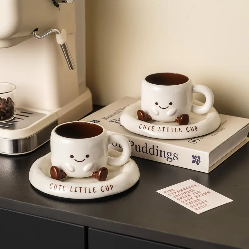 New Cartoon Simple Ceramic Coffee Cup and Saucer Set Gift Box Gift Gift Home Drinking Buffalo Milk Cup Wholesale