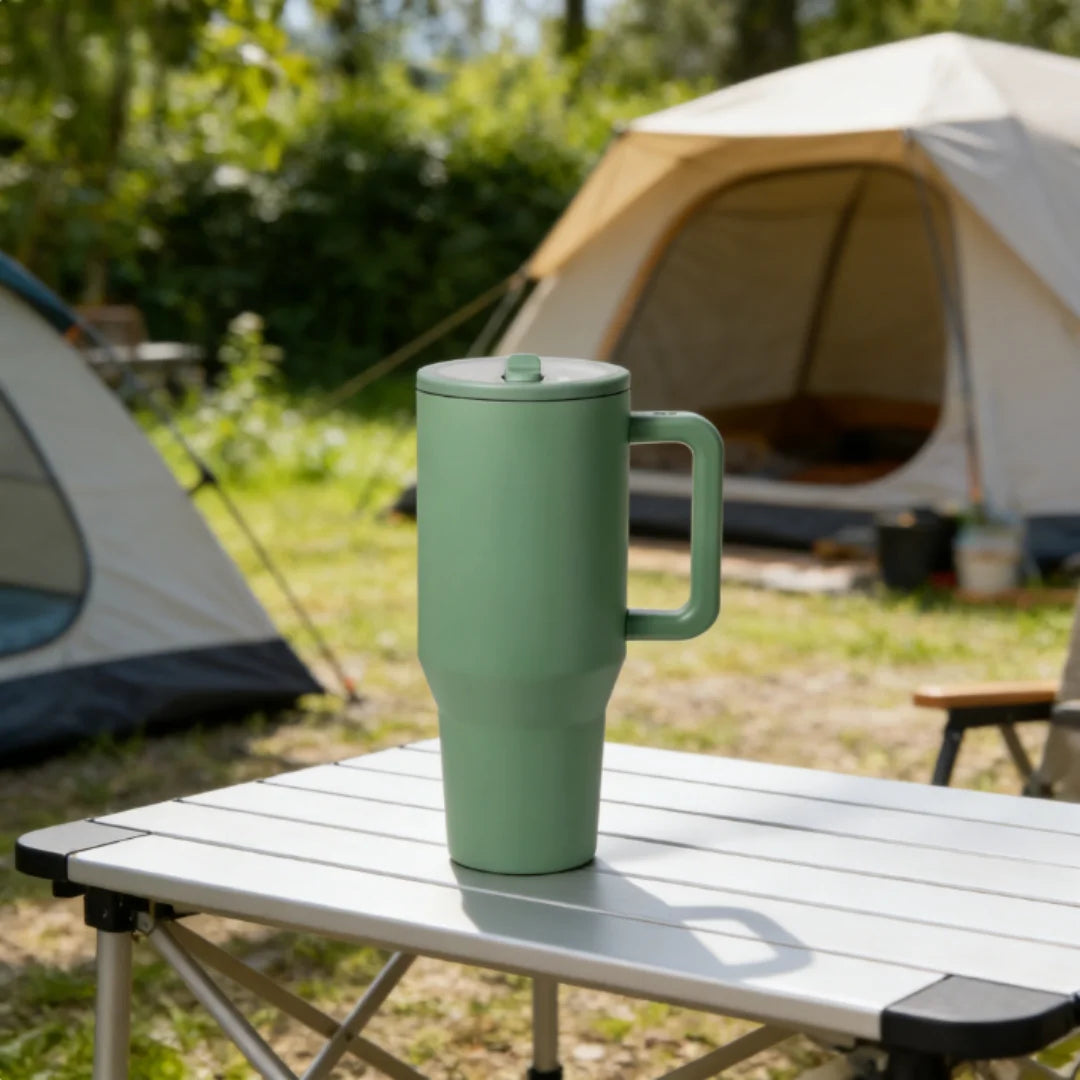 40 oz Traveler Water Bottle with Handle & Flip Straw 304 Stainless Steel Coffee Tumbler Termos Cup for Travel Mug